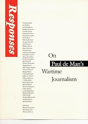 Bild des Verkufers fr Responses: On Paul de Man\ s Wartime Journalism zum Verkauf von moluna
