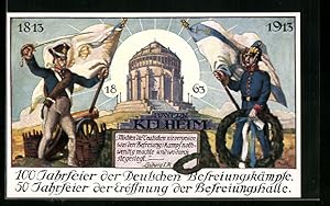 Bild des Verkufers fr Ansichtskarte Kelheim, 50 Jahre Erffnung d. Befreiungshalle, 100 Jahre Befreiungskriege 1813-1913, Soldaten zum Verkauf von Bartko-Reher