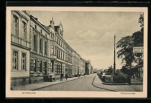 Ansichtskarte Siegburg, Wilhelmstrasse mit Bahnhof der Elektrischen Bahn