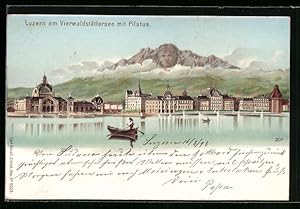 Lithographie Luzern, Ort vom See mit Pilatus, Berg mit Gesicht - Künzli Nr. 5023, Berggesichter