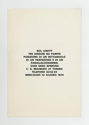 Exhibition card: Sol LeWitt: Tre Disegni su Parete Posizione di un Rettangolo Di un Trapezoide e ...