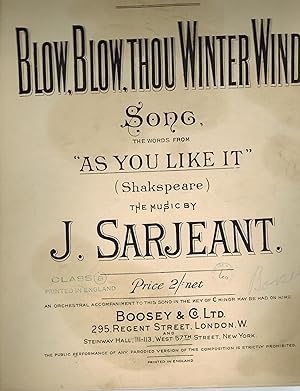 Imagen del vendedor de Blow Blow Thou Winter Wind - Vintage Sheet Music - in B Minor a la venta por ! Turtle Creek Books  !