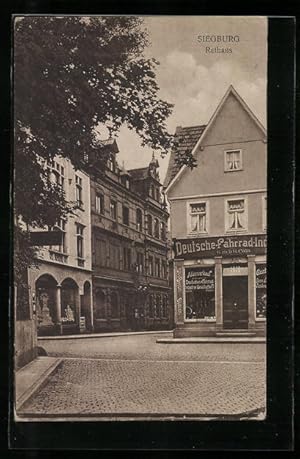 Ansichtskarte Siegburg, Strassenpartie mit Rathaus und Fahrradgeschäft