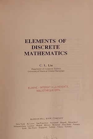 Seller image for ELEMENTS OF DISCRETE MATHEMATICS. for sale by Antiquariat Bookfarm