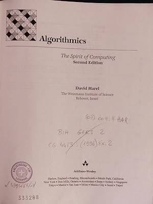 Immagine del venditore per Algorithmics. The spirit of computing. venduto da Antiquariat Bookfarm