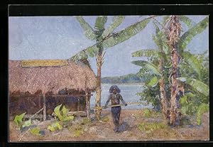 Künstler-Ansichtskarte Neuguinea, Ortspartie mit Papua