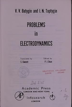 Bild des Verkufers fr PROBLEMS IN ELECTRODYNAMICS. zum Verkauf von Antiquariat Bookfarm