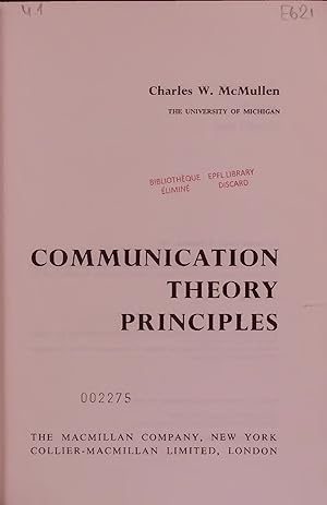 Bild des Verkufers fr COMMUNICATION THEORY PRINCIPLES. zum Verkauf von Antiquariat Bookfarm