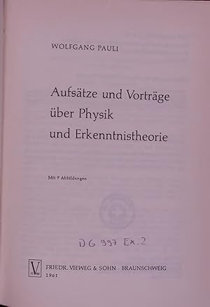 Image du vendeur pour Aufstze und Vortrge ber Physik und Erkenntnistheorie. mis en vente par Antiquariat Bookfarm