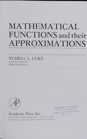 Seller image for Mathematical Functions and Their Approximations. for sale by Antiquariat Bookfarm