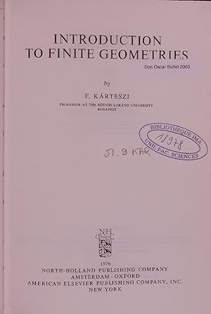 Bild des Verkufers fr INTRODUCTION TO FINITE GEOMETRIES. zum Verkauf von Antiquariat Bookfarm