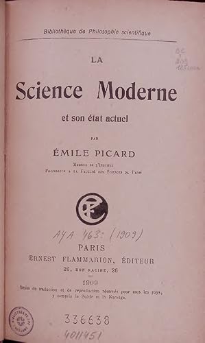 Image du vendeur pour La Science Moderne et son etat actuel. mis en vente par Antiquariat Bookfarm