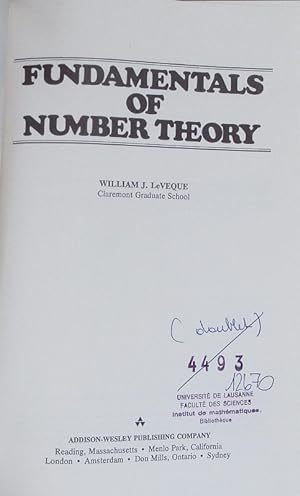 Image du vendeur pour Fundamentals of number theory. mis en vente par Antiquariat Bookfarm
