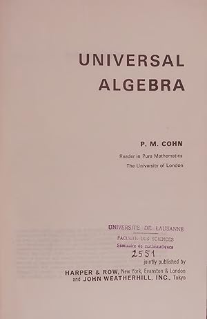 Seller image for UNIVERSAL ALGEBRA. for sale by Antiquariat Bookfarm