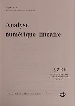 Imagen del vendedor de Analyse numrique linaire. a la venta por Antiquariat Bookfarm