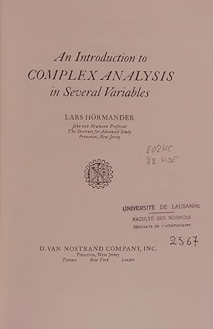 Image du vendeur pour An Introduction to Complex Analysis in Several Variables. mis en vente par Antiquariat Bookfarm