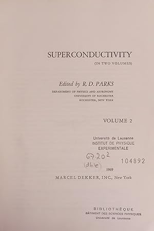 Bild des Verkufers fr SUPERCONDUCTIVITY (IN TWO VOLUMES). VOLUME 2 zum Verkauf von Antiquariat Bookfarm