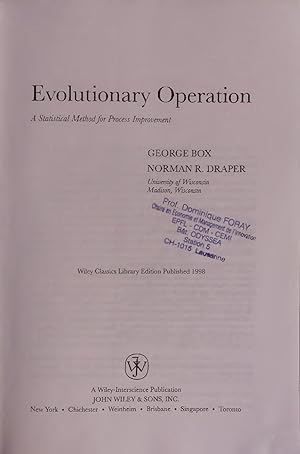 Imagen del vendedor de Evolutionary Operation. A Statistical Method for Process Improvement. a la venta por Antiquariat Bookfarm