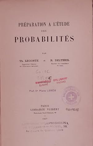 Seller image for PRPARATION A L TUDE DES PROBABILITS. for sale by Antiquariat Bookfarm