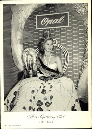 Ansichtskarte / Postkarte Miss Germany 1957 Gerti Daub, Reklame, Opal Strumpfhosen, Autogramm