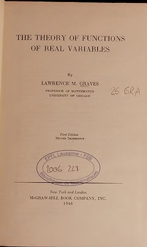 Image du vendeur pour THE THEORY OF FUNCTIONS OF REAL VARIARLES. First Edition Second Impression mis en vente par Antiquariat Bookfarm