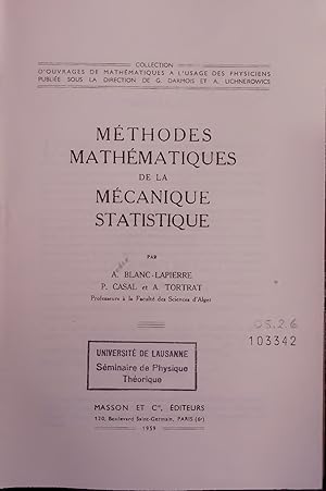 Bild des Verkufers fr MTHODES MATHMATIQUES DE LA MCANIQUE STATISTIQUE. zum Verkauf von Antiquariat Bookfarm
