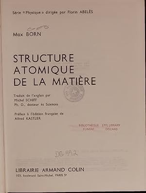 Image du vendeur pour STRUCTURE ATOMIQUE DE LA MATIRE. mis en vente par Antiquariat Bookfarm