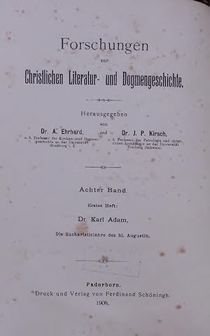 Bild des Verkufers fr Forschungen zur Christlichen Literatur- und Dogmengeschichte. Achter Band. Erstes Heft zum Verkauf von Antiquariat Bookfarm