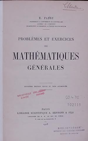 Bild des Verkufers fr PROBLMES ET EXERCICES DE MATHEMATIQUES GENERALES. zum Verkauf von Antiquariat Bookfarm