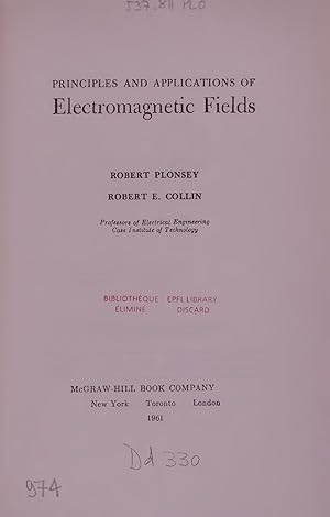 Imagen del vendedor de PRINCIPLES AND APPLICATIONS OF Electromagnetic Fields. a la venta por Antiquariat Bookfarm