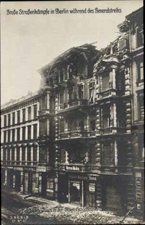 Ansichtskarte / Postkarte Berlin, Generalstreik 1919, Straßenkämpfe, Zerstörtes Haus Alte Schönha...