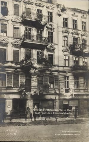 Ansichtskarte / Postkarte Berlin Friedrichshain, Generalstreik 1919, Straßenkämpfe, Zerstörtes Ha...