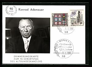 Bild des Verkufers fr Ansichtskarte Konrad Adenauer, Erinnerungskarte zum 90. Geburtstag zum Verkauf von Bartko-Reher