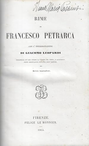 Imagen del vendedor de Rime di Francesco Petrarca con l'interpretazione di Giacomo Leopardi a la venta por Romanord