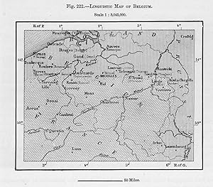 Linguistic Map Of Belgium,1882 1800s Antique Map