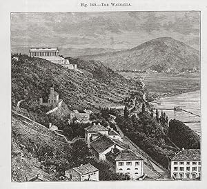 The Walhalla historical monument near the town of Donaustauf in Bavaria, Germany,1881 Antique His...