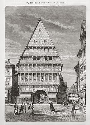 Brewer's House in Hildesheim, Germany ,1881 Antique Historical Print