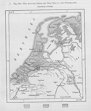 1882 1800s Antique Map of the alluvial lands and peat bogs of the Netherlands