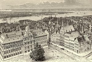 The Antwerp Town Hall or Stadhuis van Antwerpen, Belgium,1881 Antique Print