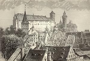 The Nuremberg Castle or Nurnberger Burg in Nuremberg, Germany,1881 Antique Print