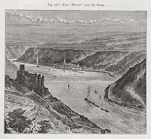 St Goar and the Mouse on the Rhine River ,1881 Antique Historical Print