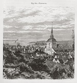 Flensburg in northern Germany near the border with Denmark,1881 Antique Historical Print