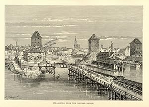 Strassburg from the Covered Bridge,1881 Antique Print