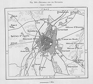 Brussels in Belgium,1882 1800s Antique Map