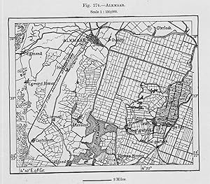 Alkmaar in the province of North Holland in the Netherlands,1882 1800s Antique Map and City Plan