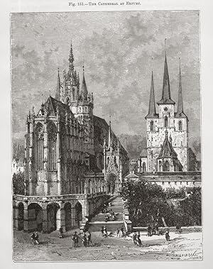 Erfurt Cathedral or St. Mary's Cathedral in Erfurt, Germany ,1881 Antique Historical Print