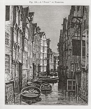 A waterway in Hamburg ,1881 Antique Historical Print