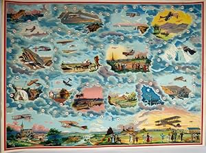 Concours daviation. Grande planche chromolithographiée destinée à illustrer un plateau de jeu su...