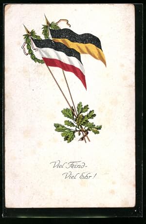 Bild des Verkufers fr Ansichtskarte Viel Feind-Viel Ehr, Flaggen des Zweibunds mit Eichenblttern zum Verkauf von Bartko-Reher