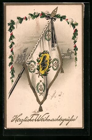 Bild des Verkufers fr Ansichtskarte Herzliche Weihnachtsgrsse, Fahne mit Tannenzweig zum Verkauf von Bartko-Reher